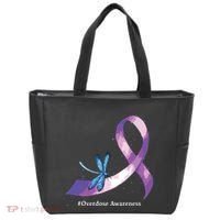Hippie Dragonfly Purple Ribbon Overdose Awareness Tote Bag thumb 0