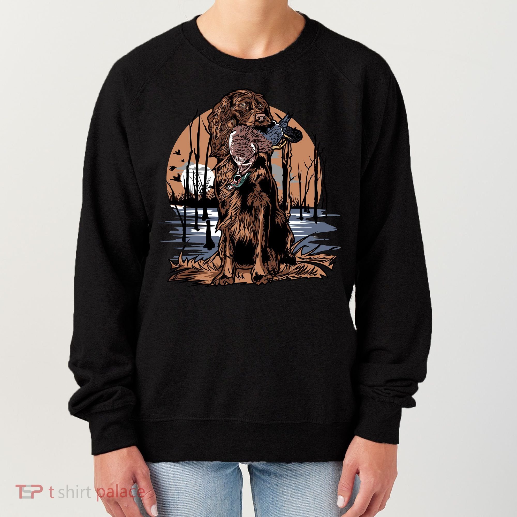 Hunting Dog Retrieving Duck Swamp Scene Women's Sweatshirt