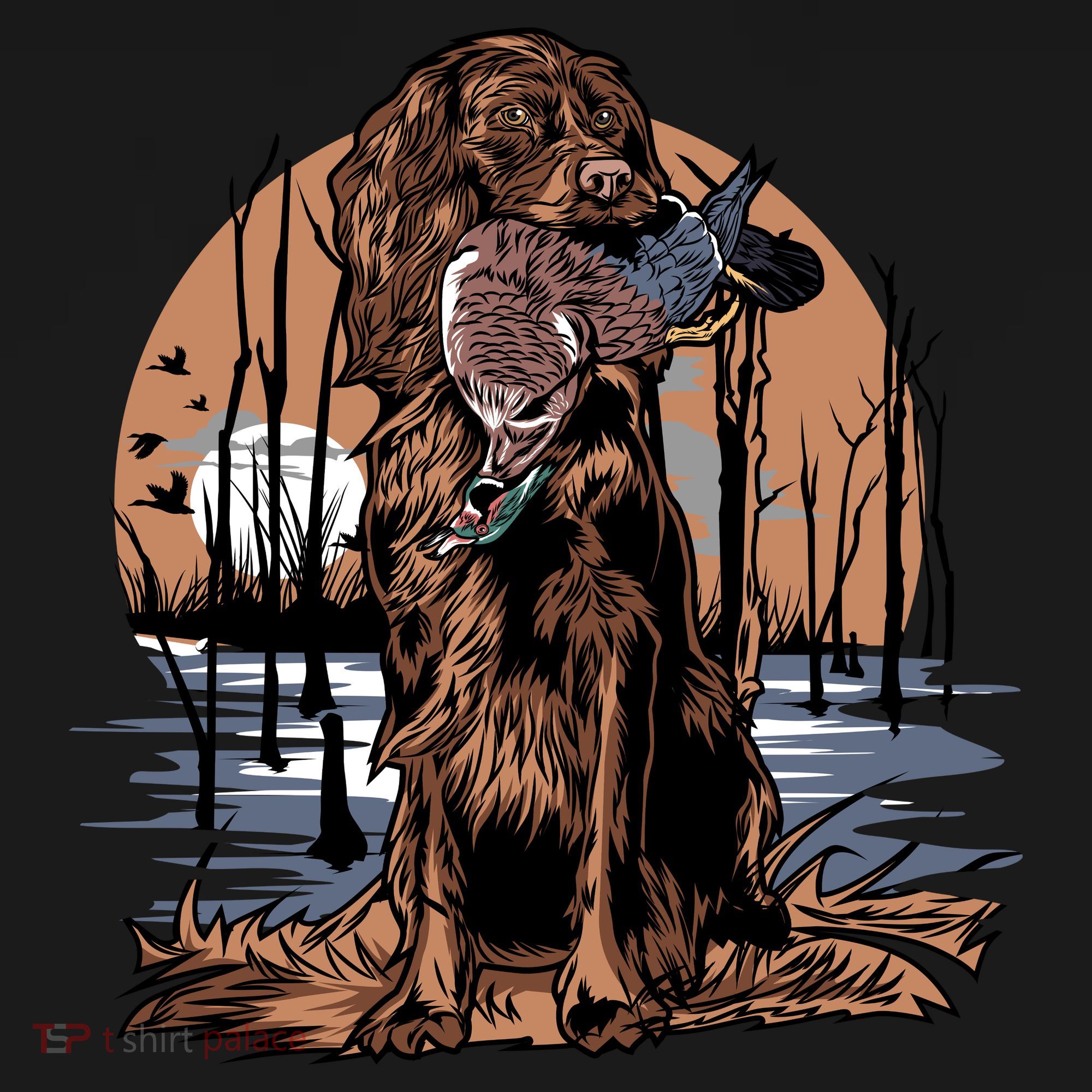Hunting Dog Retrieving Duck Swamp Scene Sweatshirt
