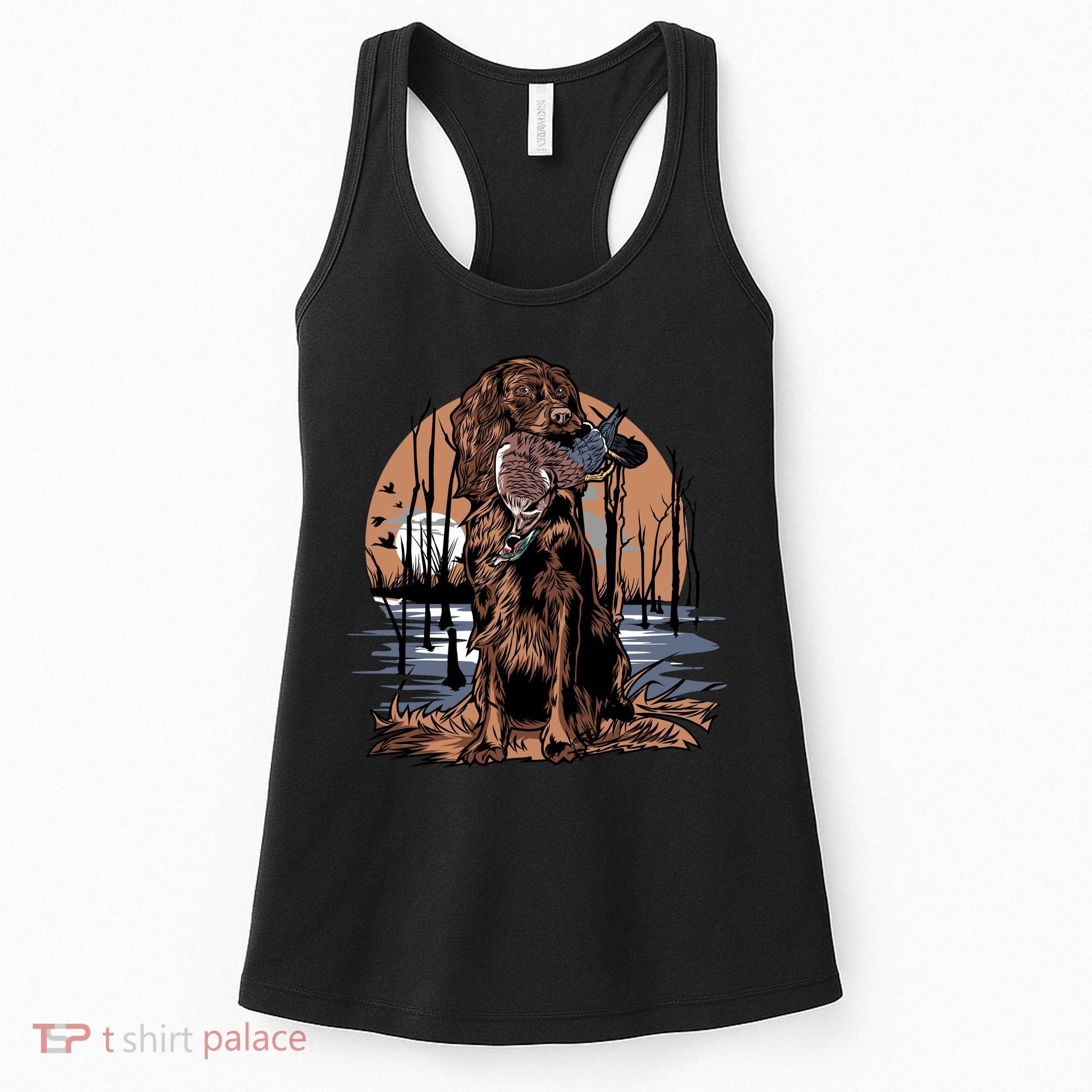 Hunting Dog Retrieving Duck Swamp Scene Women's Tank Top