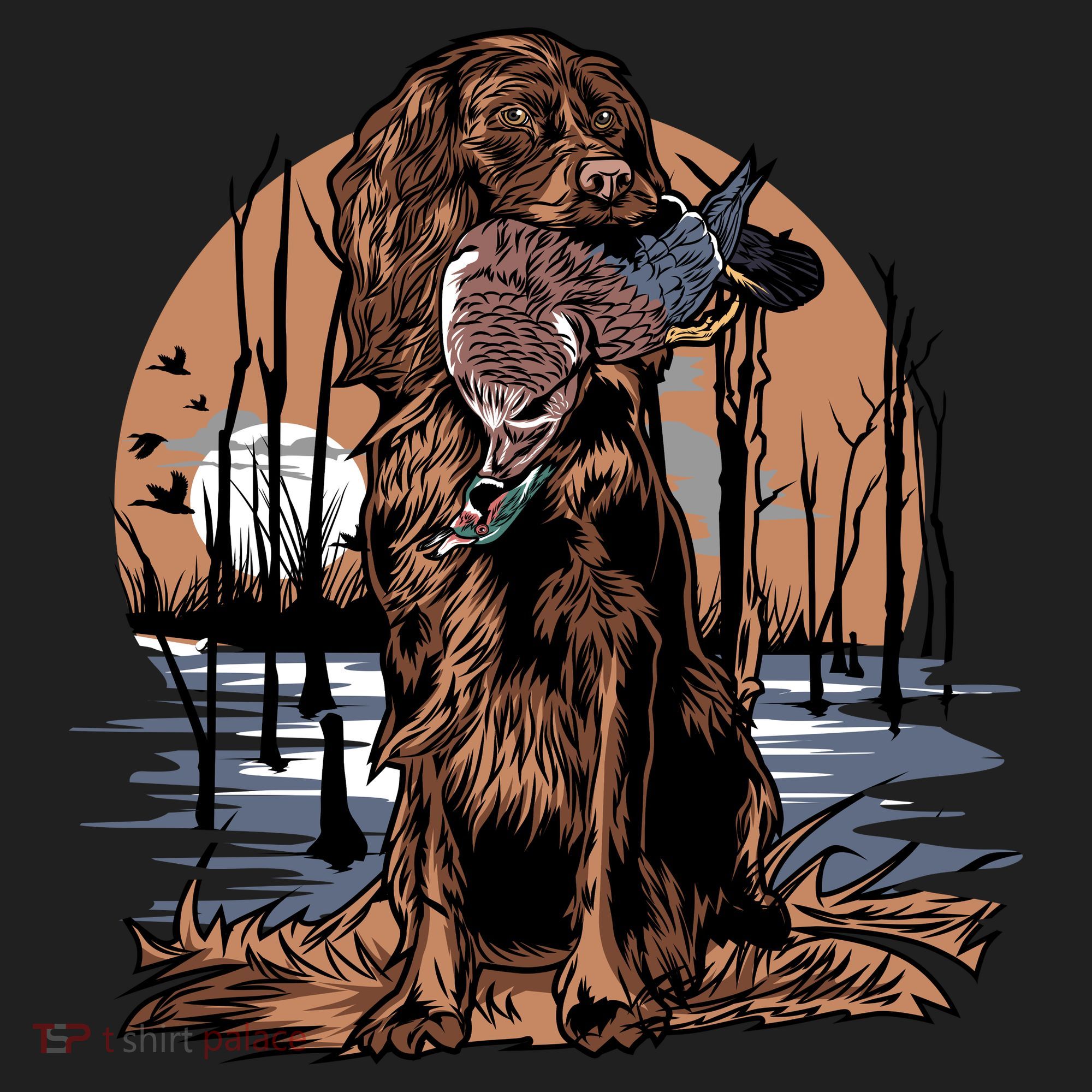Hunting Dog Retrieving Duck Swamp Scene Hat