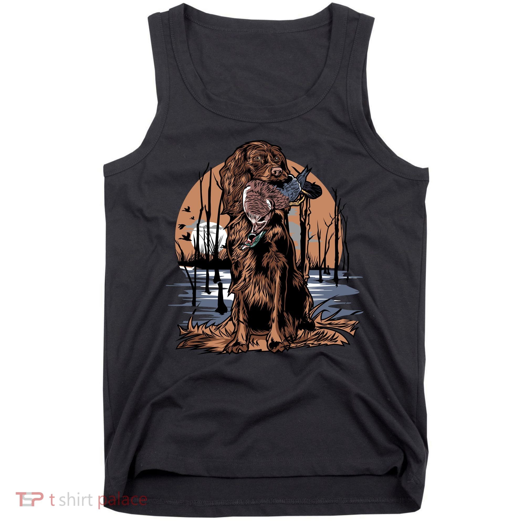 Hunting Dog Retrieving Duck Swamp Scene Tank Top