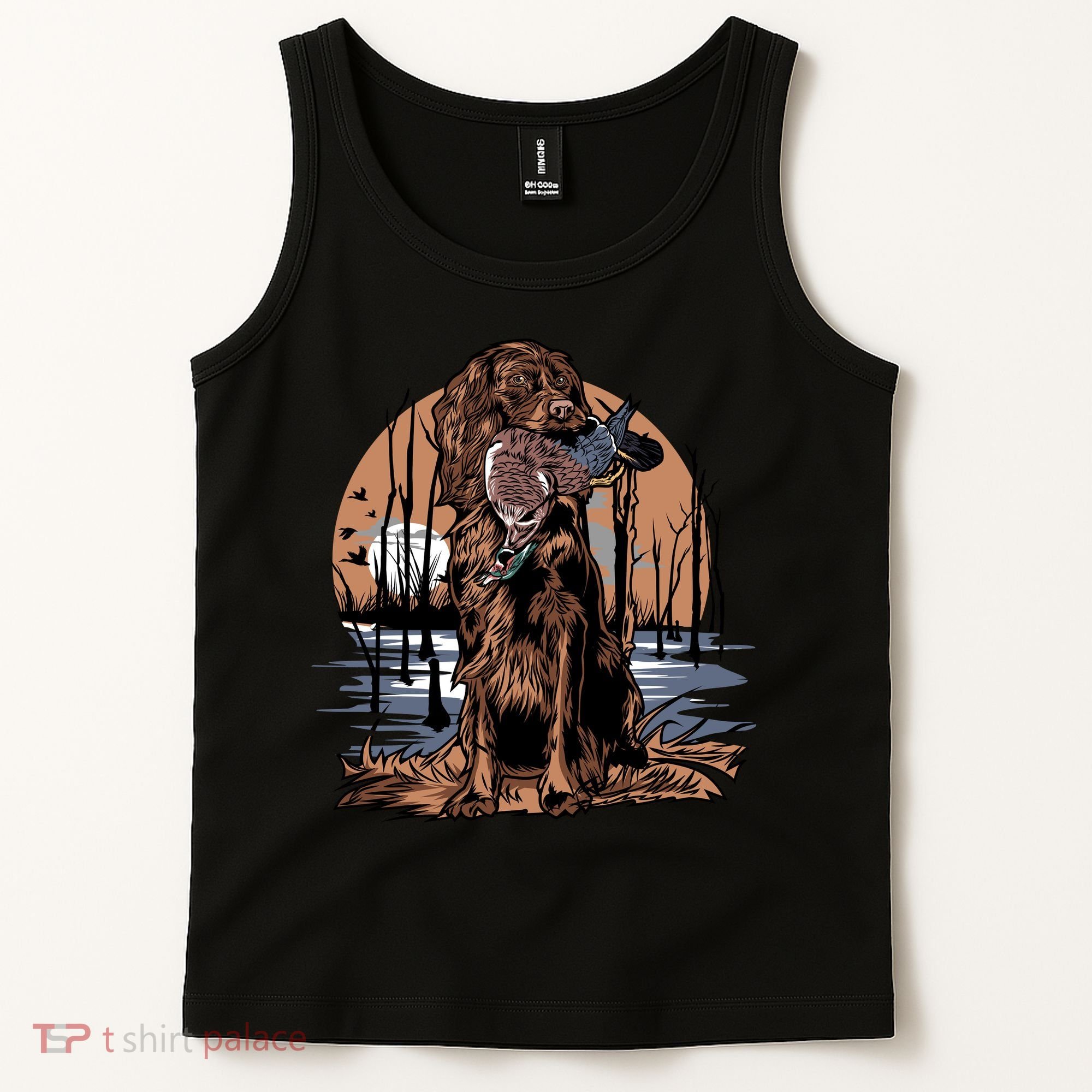 Hunting Dog Retrieving Duck Swamp Scene Tank Top