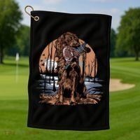 Hunting Dog Retrieving Duck Swamp Scene Golf Towel thumb 1