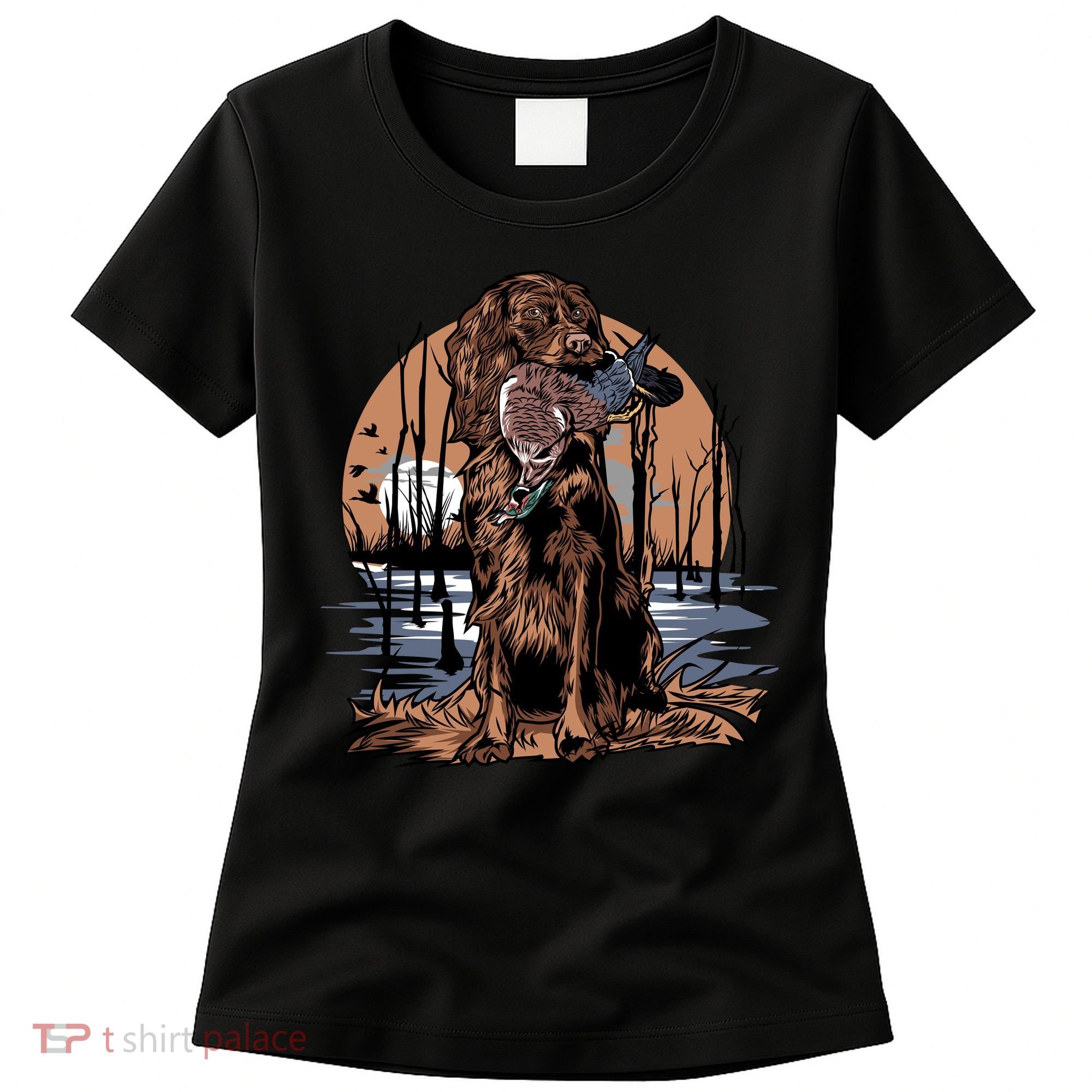 Hunting Dog Retrieving Duck Swamp Scene Women's T-Shirt