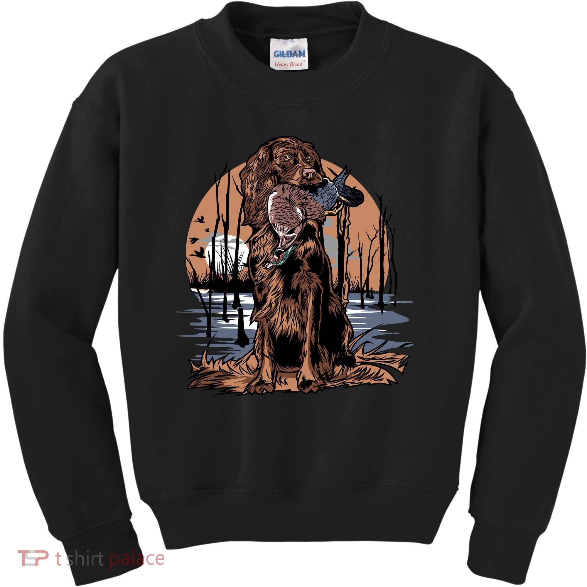 Hunting Dog Retrieving Duck Swamp Scene Kids Sweatshirt