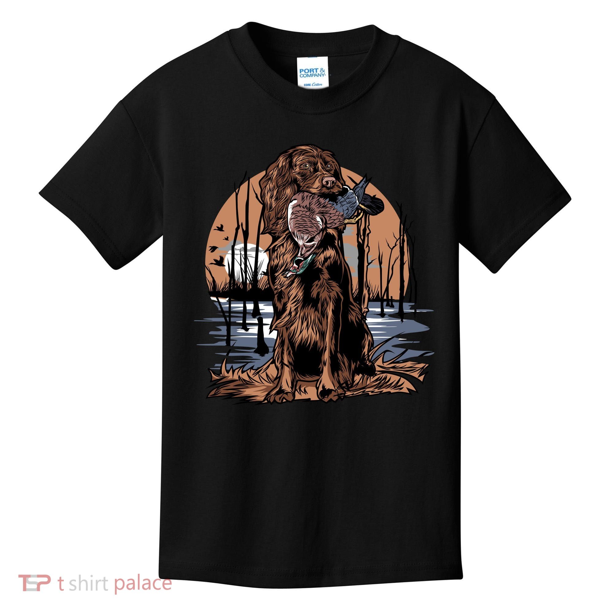 Hunting Dog Retrieving Duck Swamp Scene Kids T-Shirt