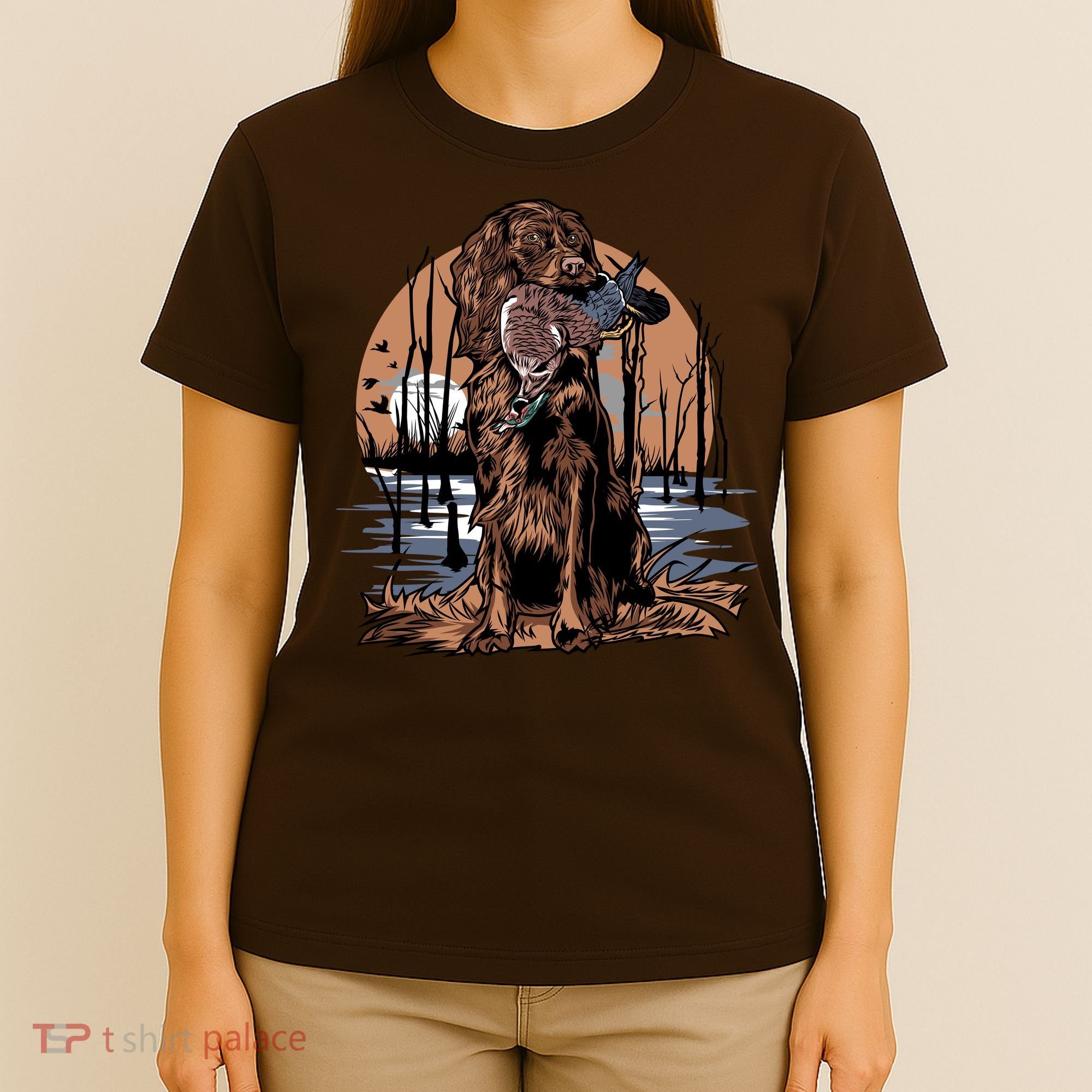 Hunting Dog Retrieving Duck Swamp Scene T-Shirt