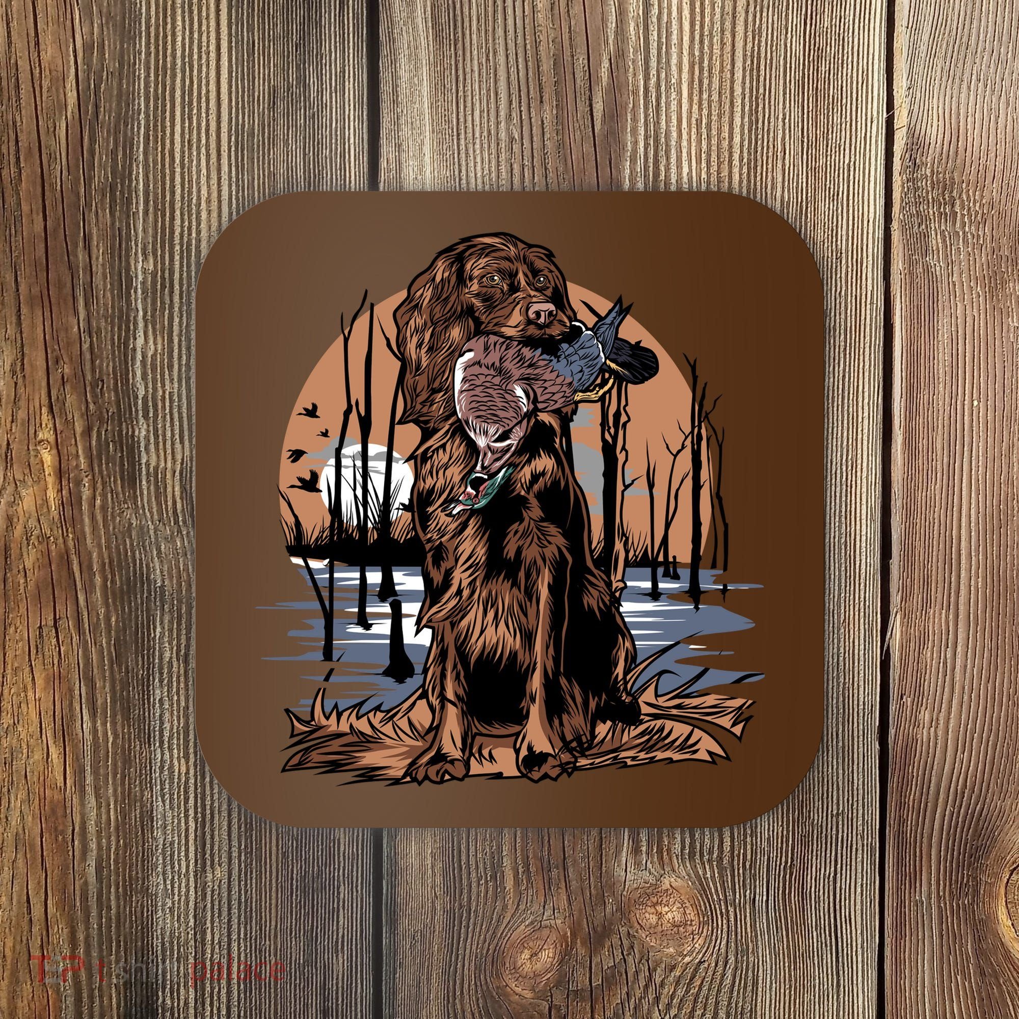 Hunting Dog Retrieving Duck Swamp Scene Coaster