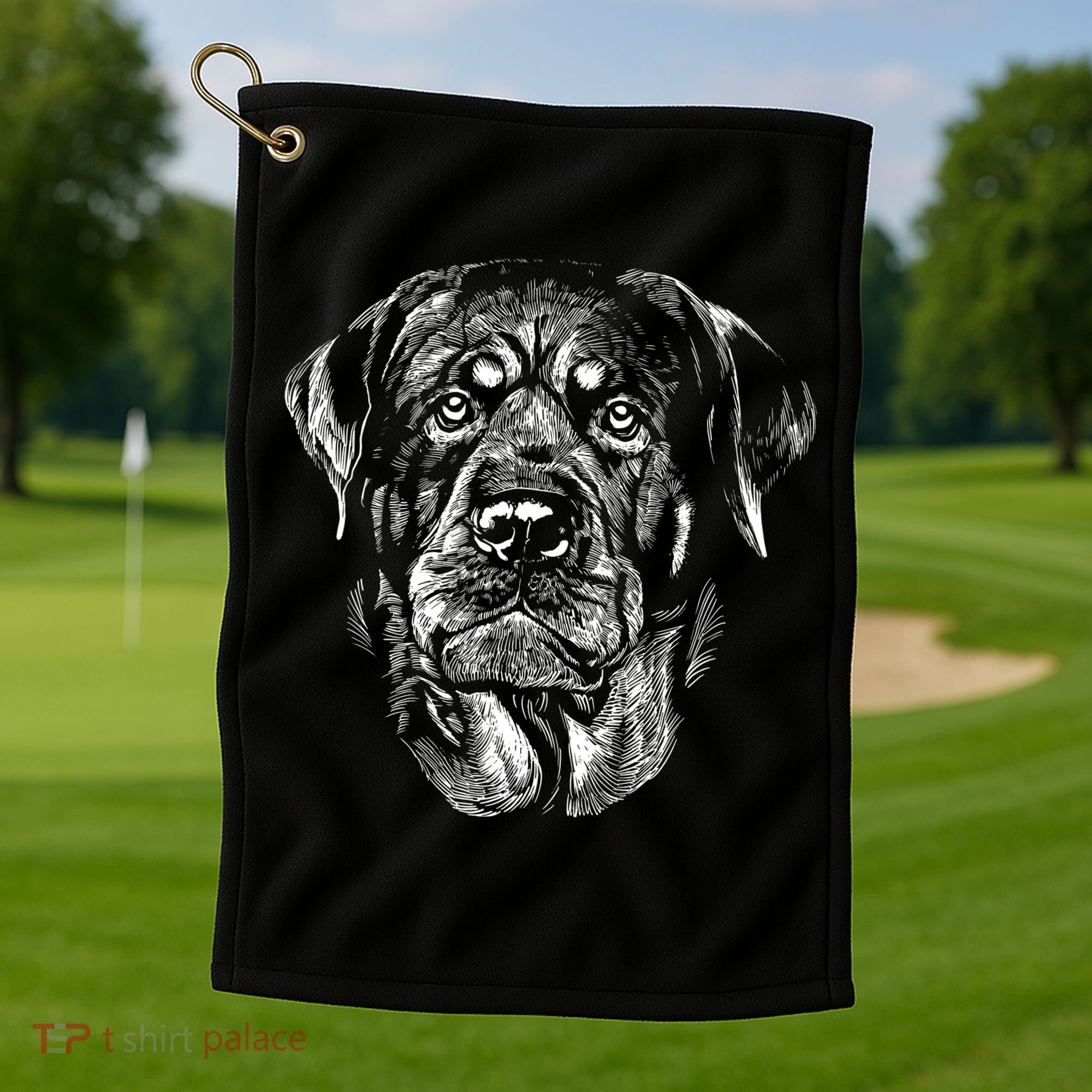 Hand Drawn Rottweiler Dog Golf Towel