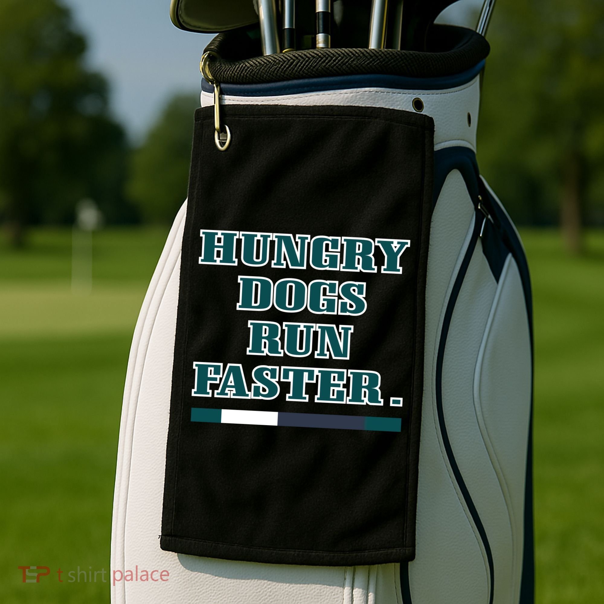 Hungry Dogs Run Faster Funny Golf Towel