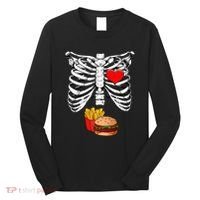 Halloween Dad Skeleton Pregnancy Hamburger Fries Xray Funny Long Sleeve Shirt thumb 0