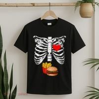 Halloween Dad Skeleton Pregnancy Hamburger Fries Xray Funny T-Shirt thumb 2