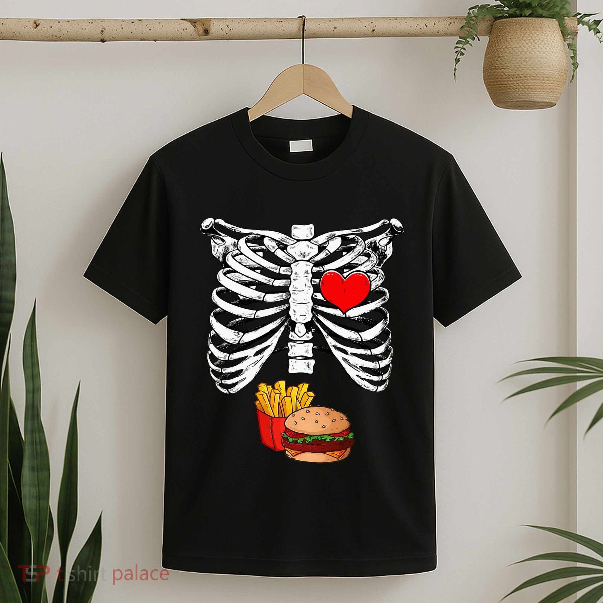 Halloween Dad Skeleton Pregnancy Hamburger Fries Xray Funny T-Shirt