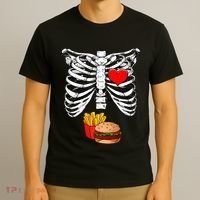 Halloween Dad Skeleton Pregnancy Hamburger Fries Xray Funny T-Shirt thumb 3