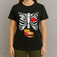 Halloween Dad Skeleton Pregnancy Hamburger Fries Xray Funny T-Shirt thumb 4