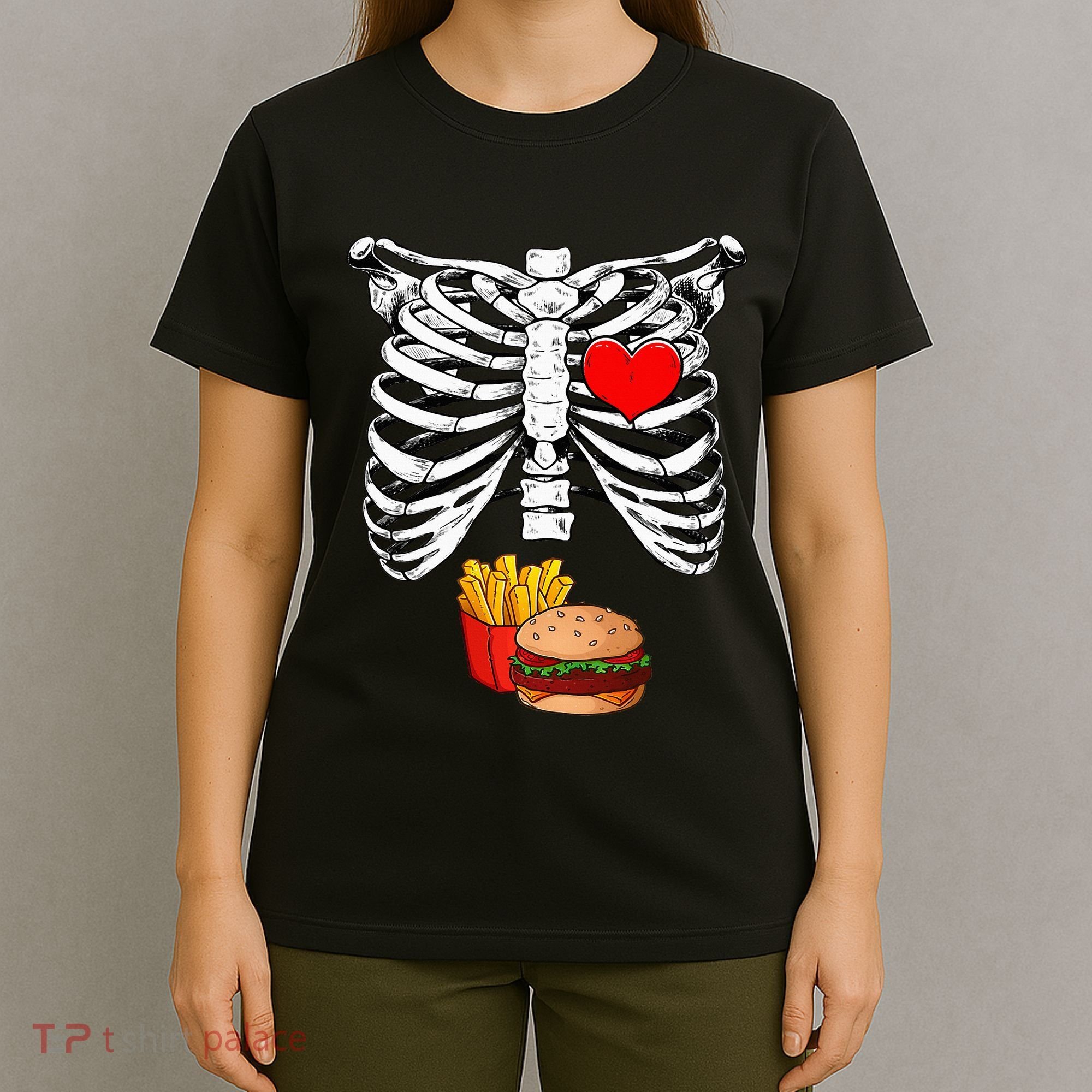 Halloween Dad Skeleton Pregnancy Hamburger Fries Xray Funny T-Shirt