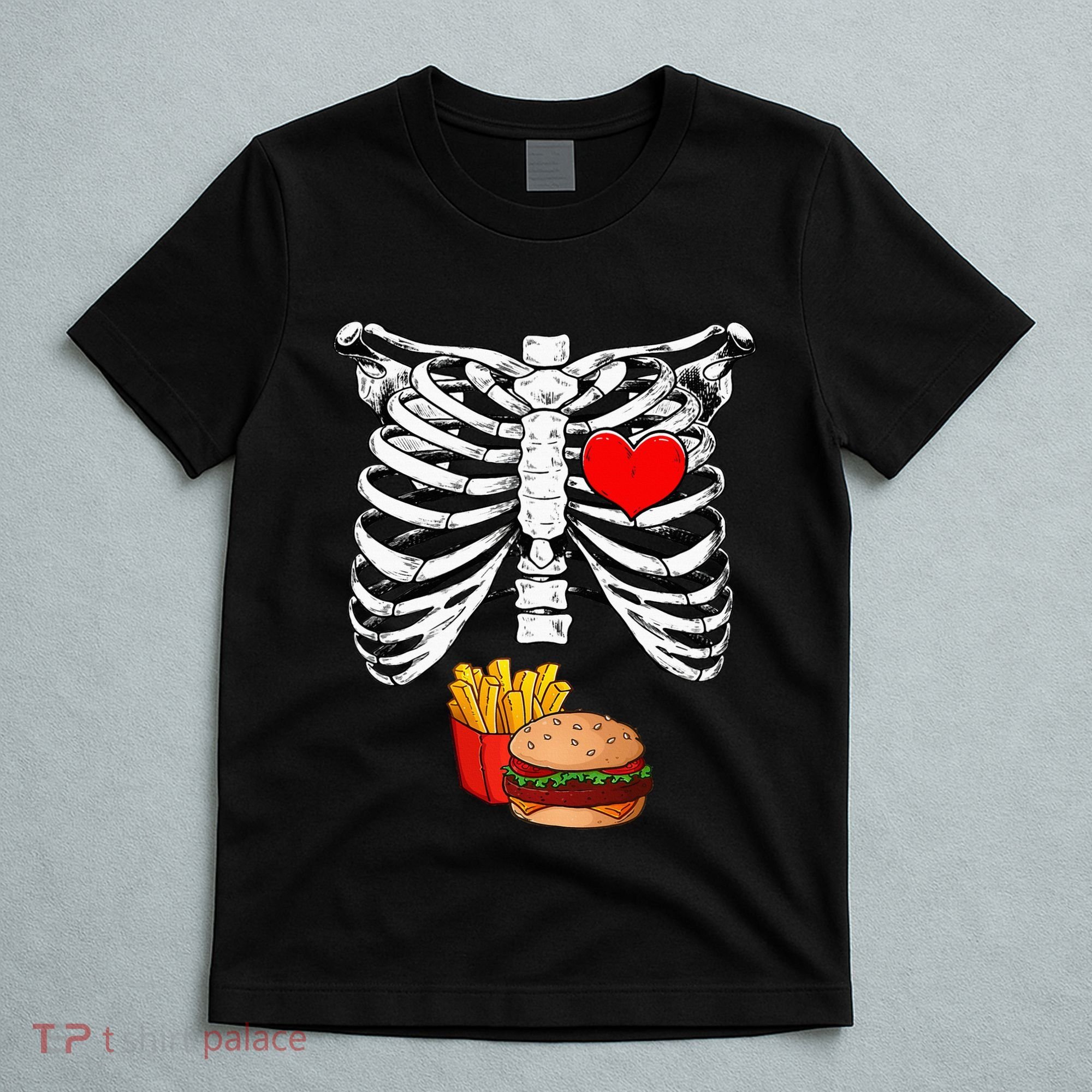 Halloween Dad Skeleton Pregnancy Hamburger Fries Xray Funny T-Shirt