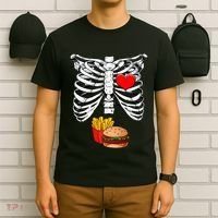 Halloween Dad Skeleton Pregnancy Hamburger Fries Xray Funny T-Shirt thumb 6
