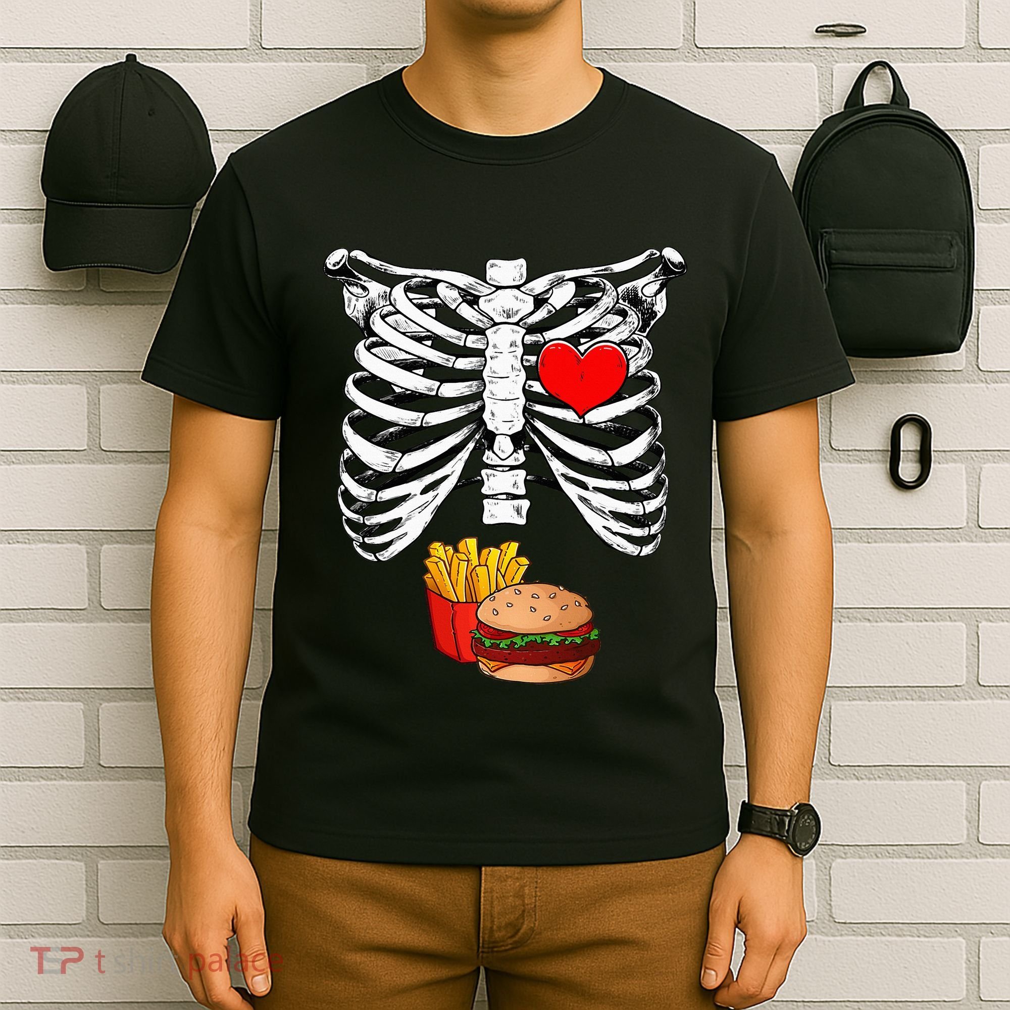 Halloween Dad Skeleton Pregnancy Hamburger Fries Xray Funny T-Shirt