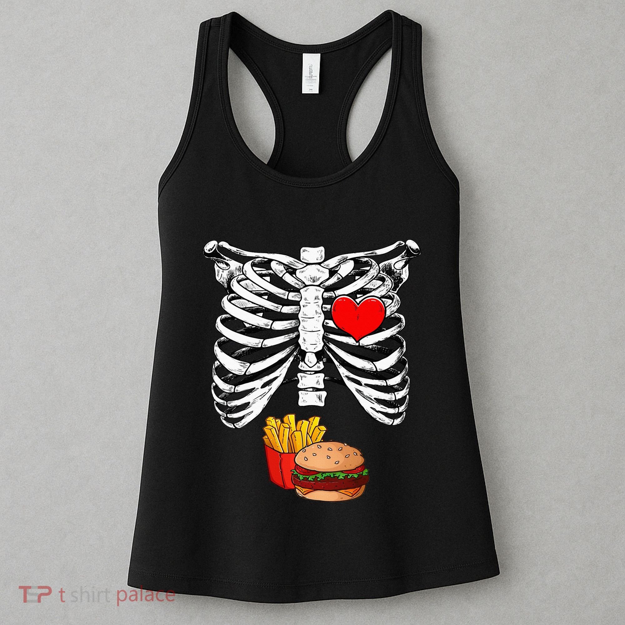 Halloween Dad Skeleton Pregnancy Hamburger Fries Xray Funny Women's Tank Top