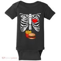 Halloween Dad Skeleton Pregnancy Hamburger Fries Xray Funny Baby Bodysuit thumb 0