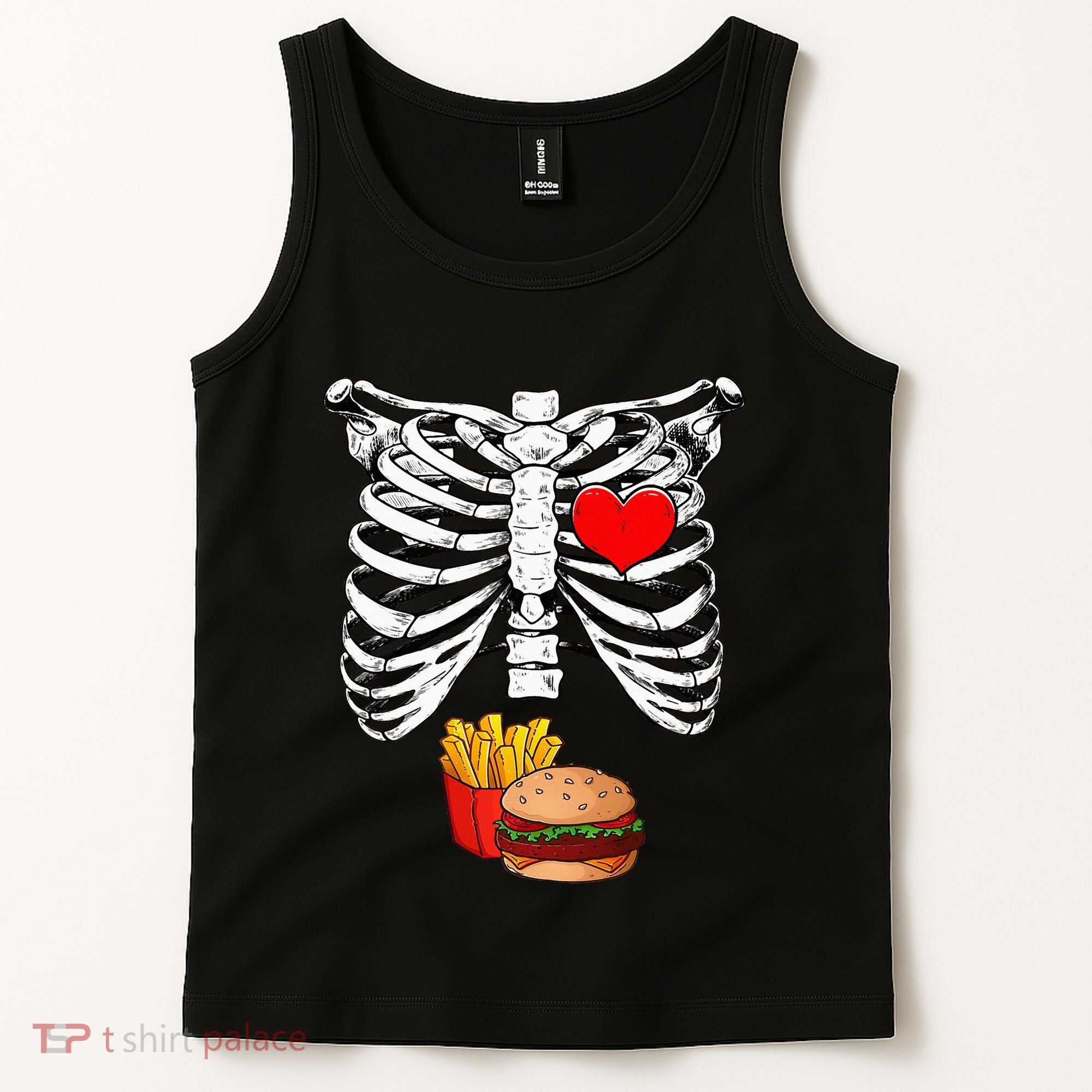 Halloween Dad Skeleton Pregnancy Hamburger Fries Xray Funny Tank Top