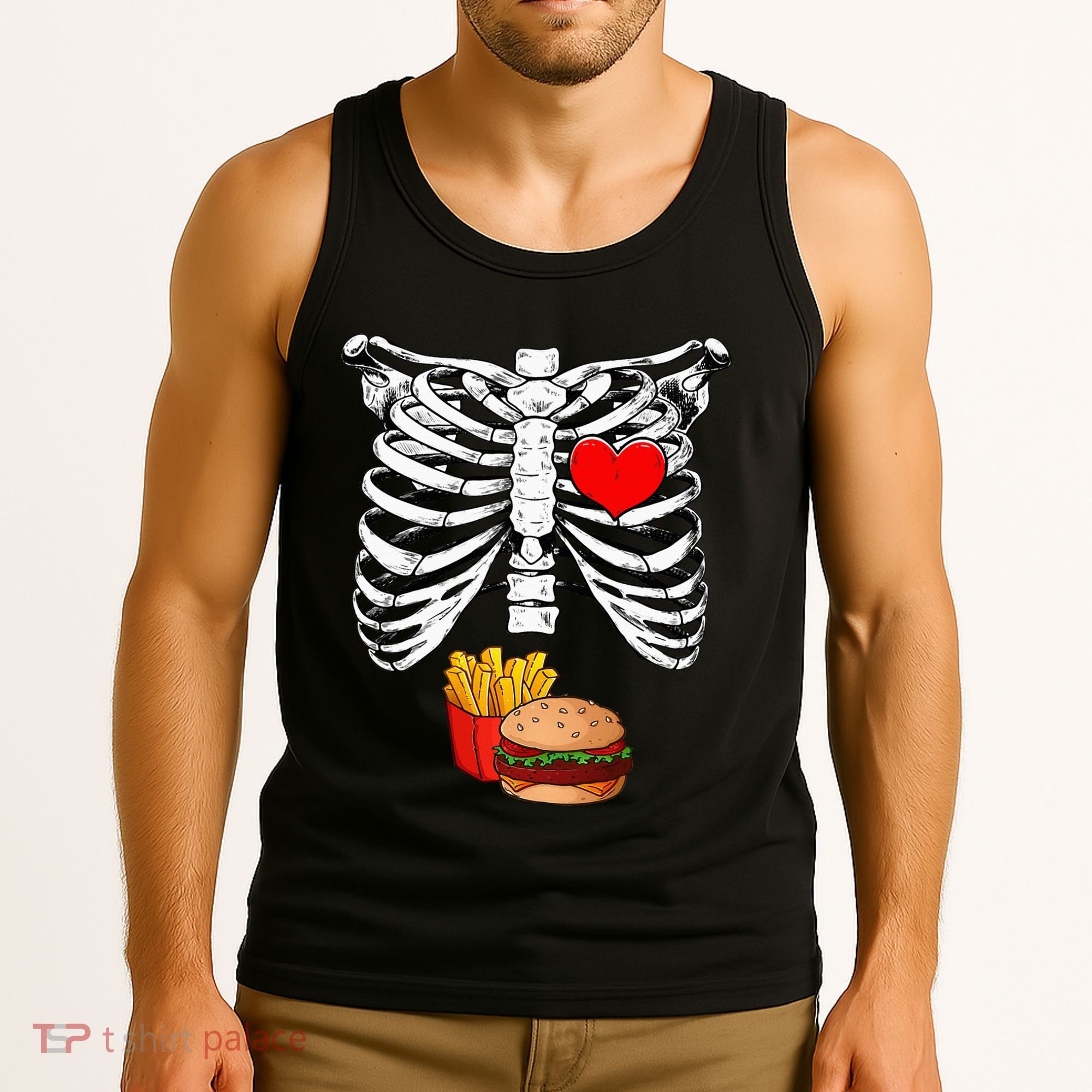 Halloween Dad Skeleton Pregnancy Hamburger Fries Xray Funny Tank Top