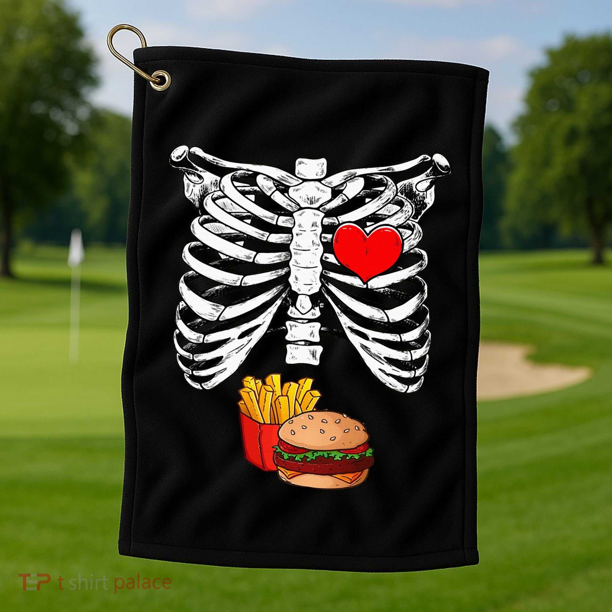 Halloween Dad Skeleton Pregnancy Hamburger Fries Xray Funny Golf Towel