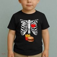Halloween Dad Skeleton Pregnancy Hamburger Fries Xray Funny Toddler T-Shirt thumb 2