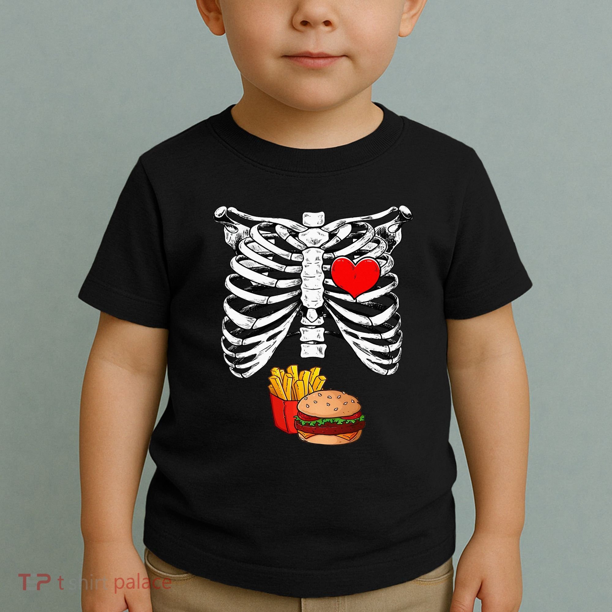 Halloween Dad Skeleton Pregnancy Hamburger Fries Xray Funny Toddler T-Shirt