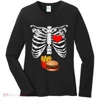 Halloween Dad Skeleton Pregnancy Hamburger Fries Xray Funny Women's Long Sleeve Shirt thumb 0