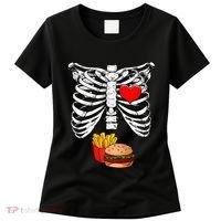 Halloween Dad Skeleton Pregnancy Hamburger Fries Xray Funny Women's T-Shirt thumb 0