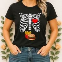 Halloween Dad Skeleton Pregnancy Hamburger Fries Xray Funny Women's T-Shirt thumb 2