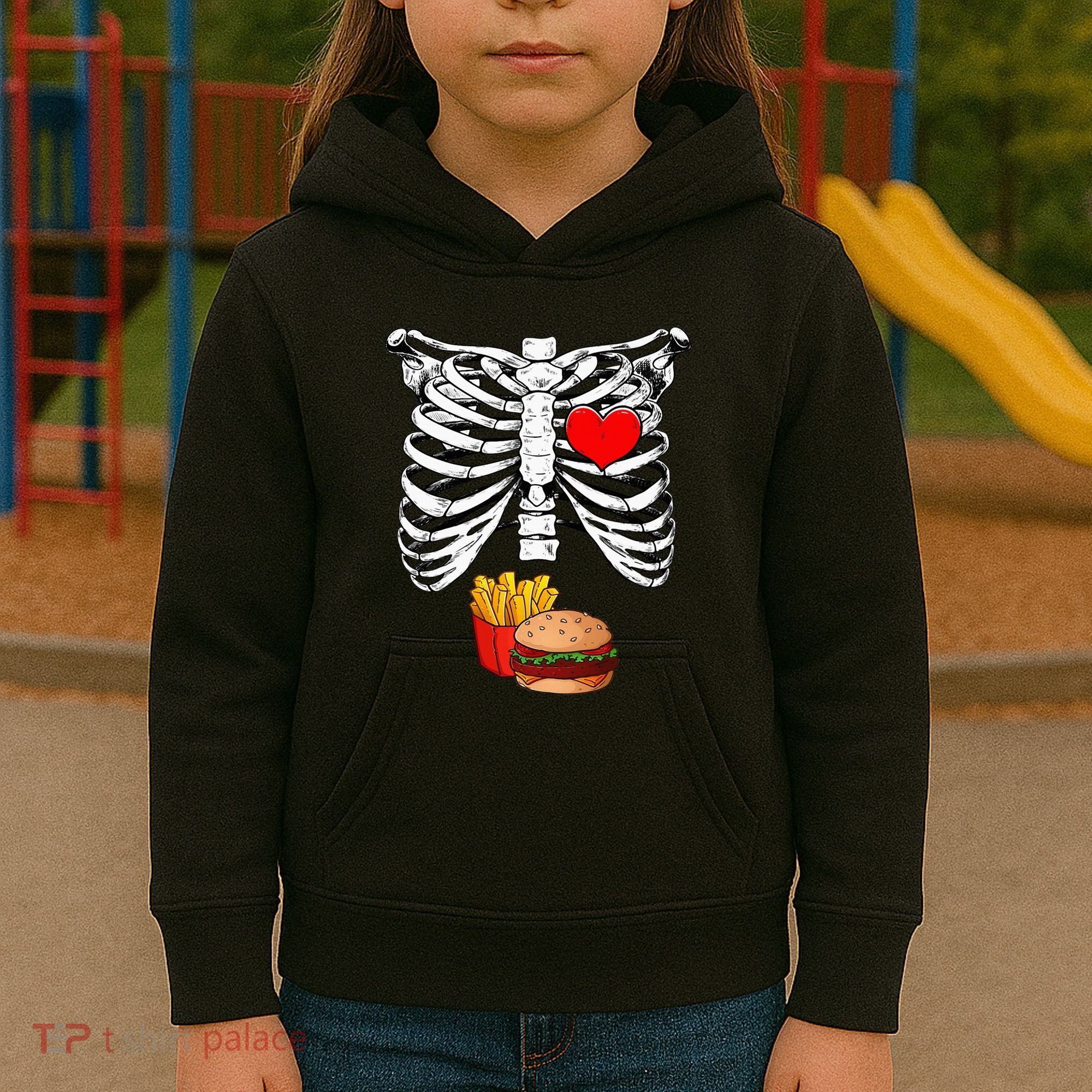 Halloween Dad Skeleton Pregnancy Hamburger Fries Xray Funny Kids Hoodie