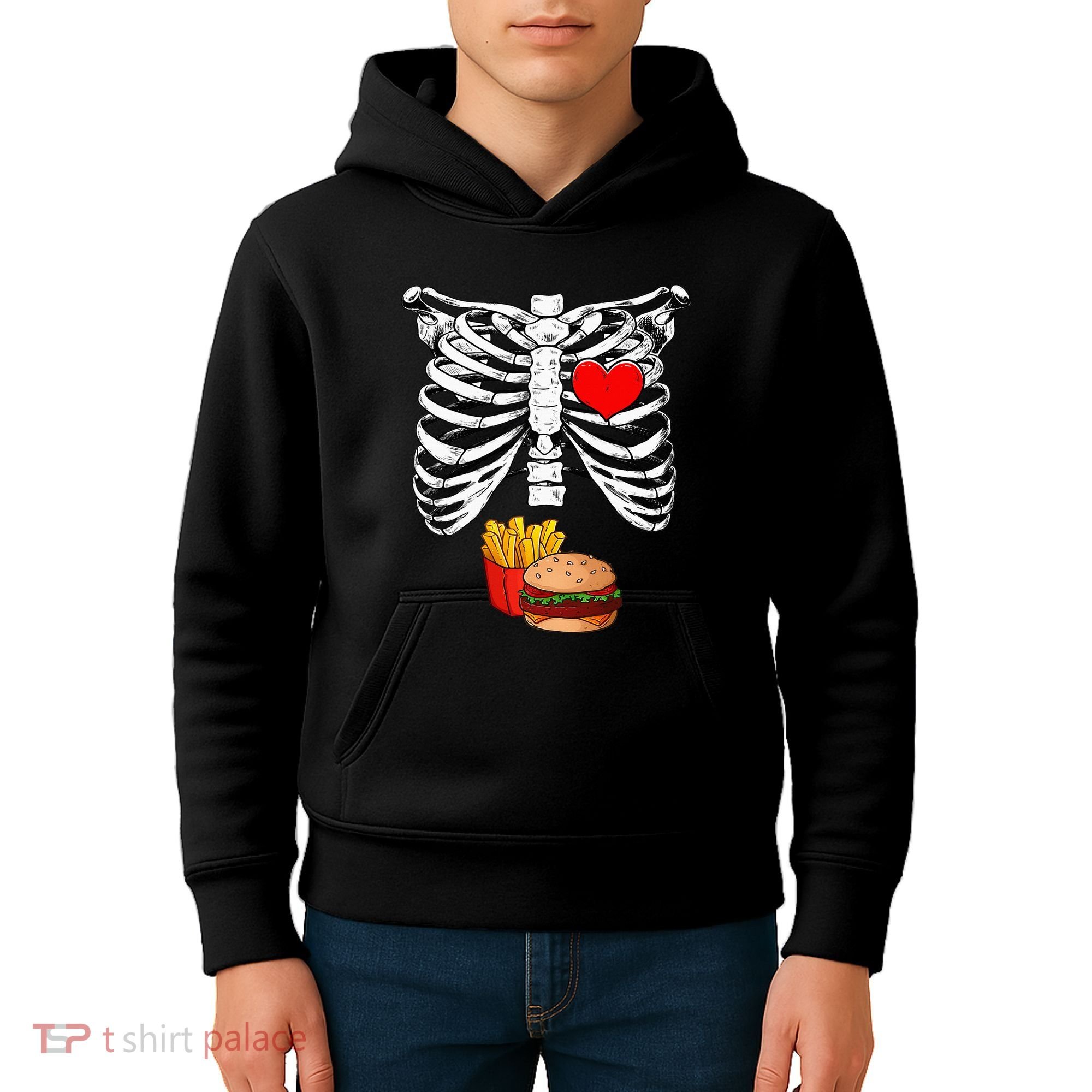 Halloween Dad Skeleton Pregnancy Hamburger Fries Xray Funny Kids Hoodie
