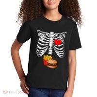 Halloween Dad Skeleton Pregnancy Hamburger Fries Xray Funny Kids T-Shirt thumb 2
