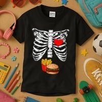 Halloween Dad Skeleton Pregnancy Hamburger Fries Xray Funny Kids T-Shirt thumb 3