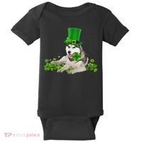 Husky Dog Shamrock St. Patrick's Day Saint Paddy's Irish Baby Bodysuit thumb 0