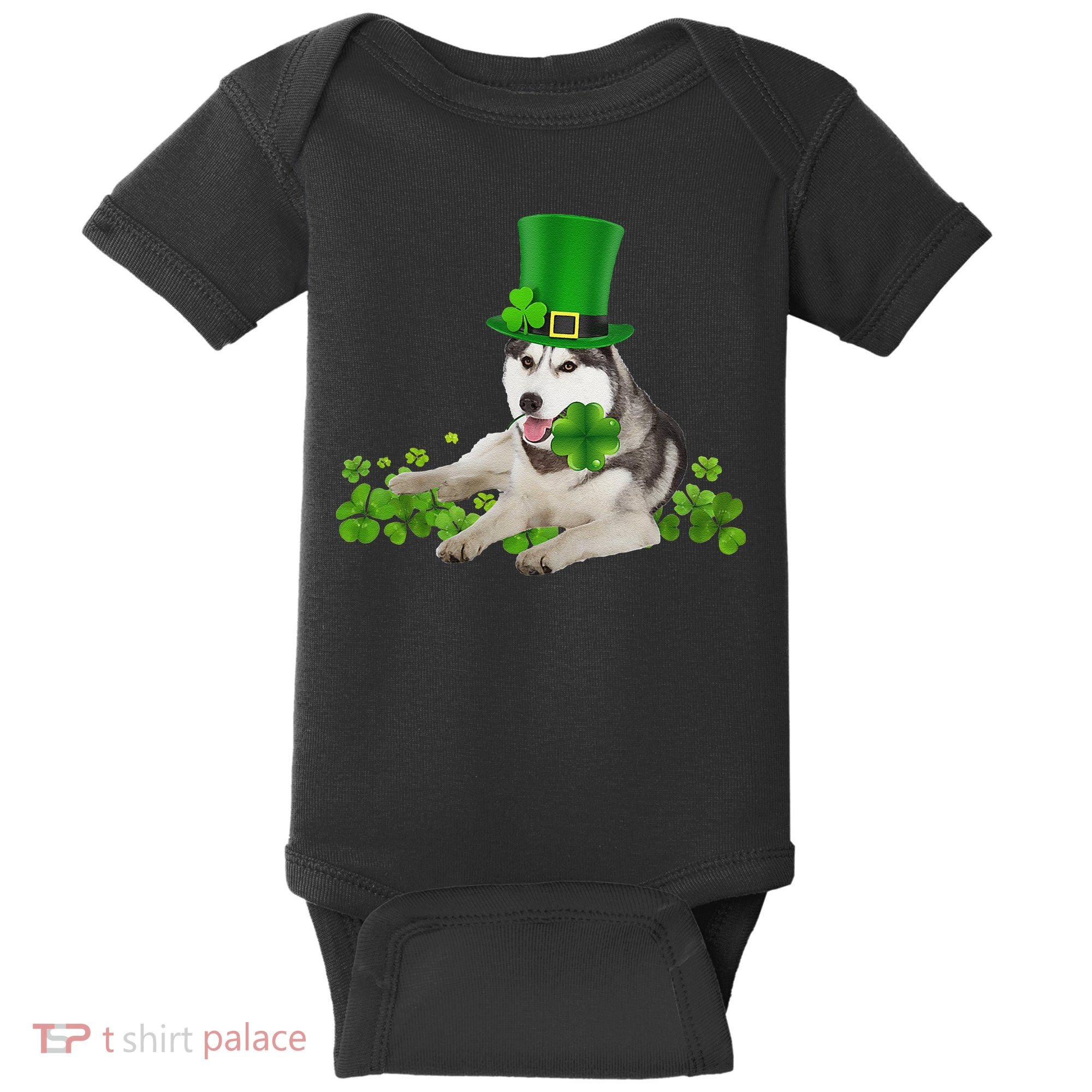 Husky Dog Shamrock St. Patrick's Day Saint Paddy's Irish Baby Bodysuit