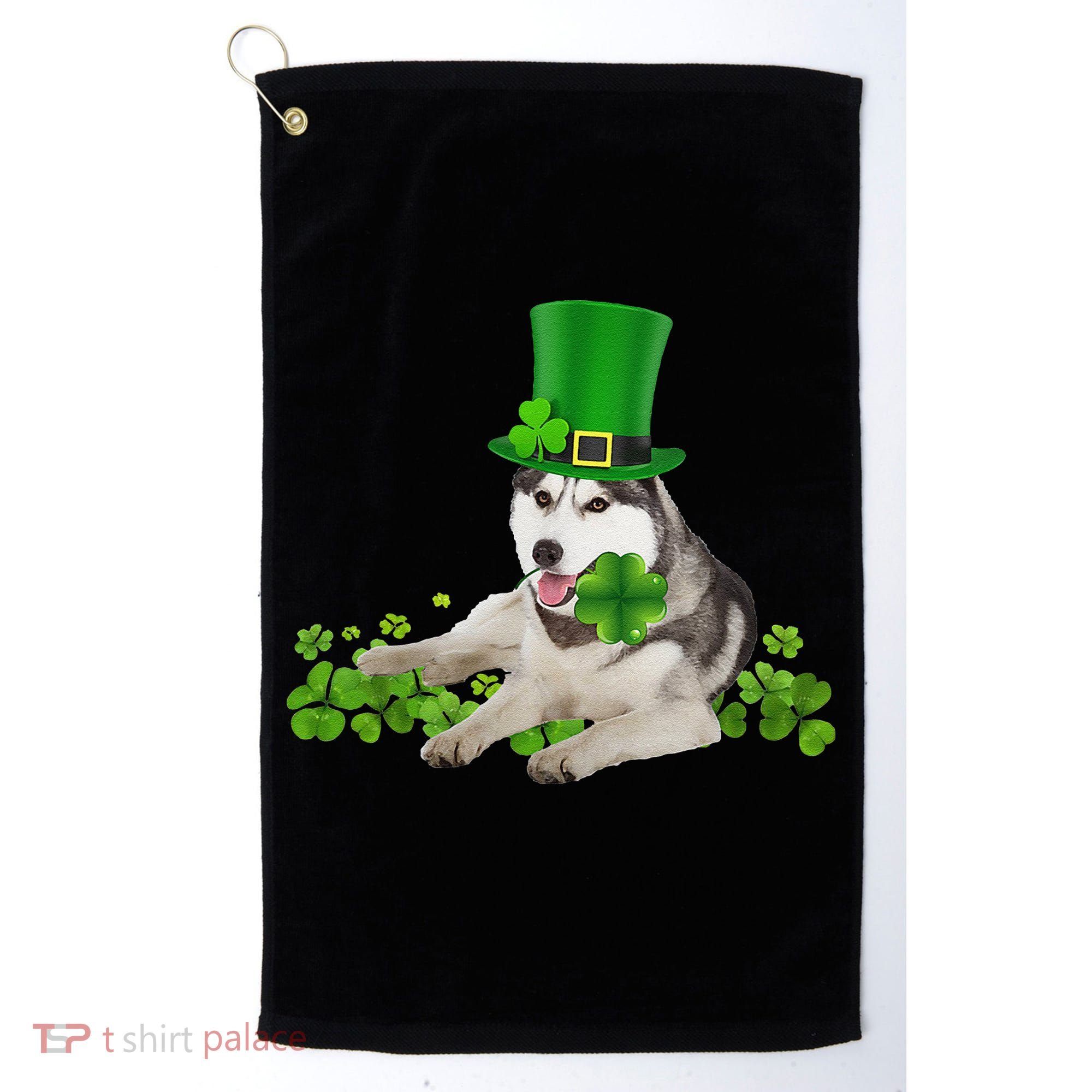 Husky Dog Shamrock St. Patrick's Day Saint Paddy's Irish Golf Towel
