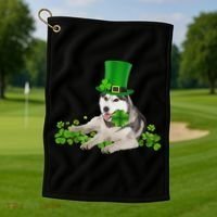Husky Dog Shamrock St. Patrick's Day Saint Paddy's Irish Golf Towel thumb 1