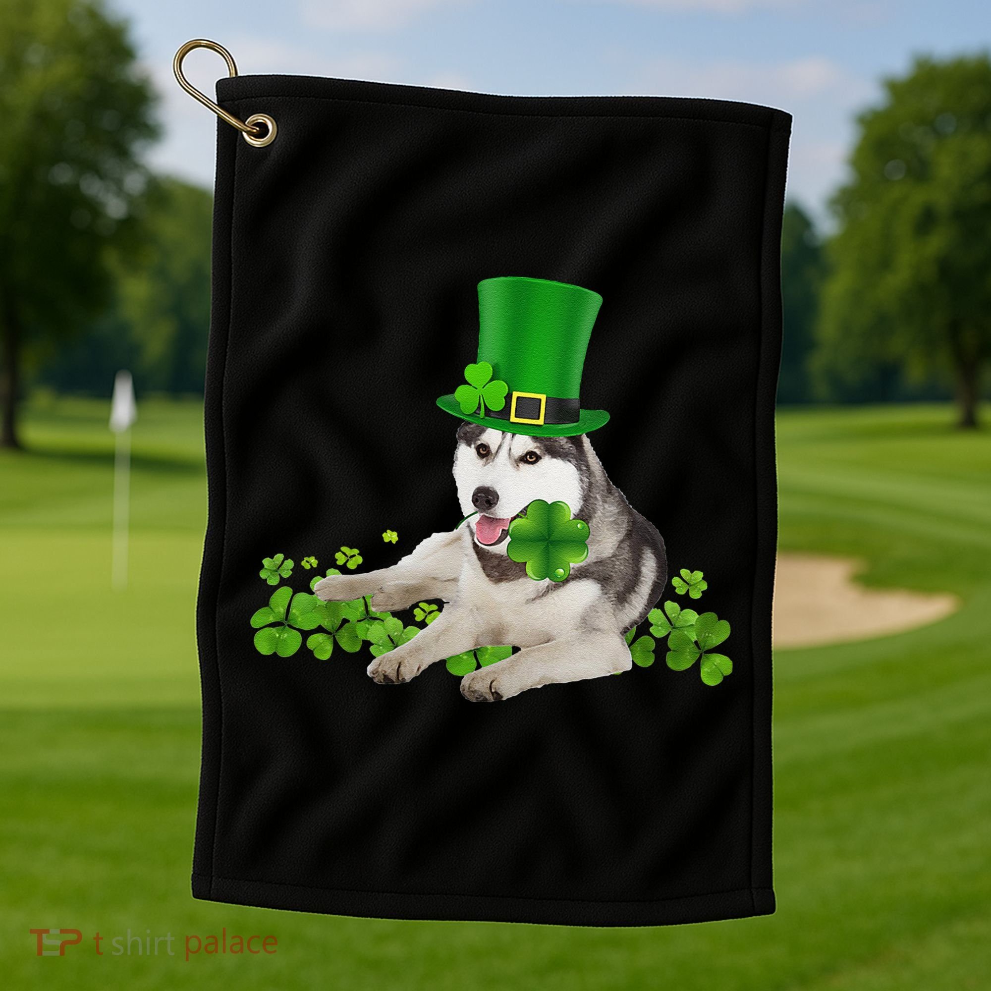 Husky Dog Shamrock St. Patrick's Day Saint Paddy's Irish Golf Towel