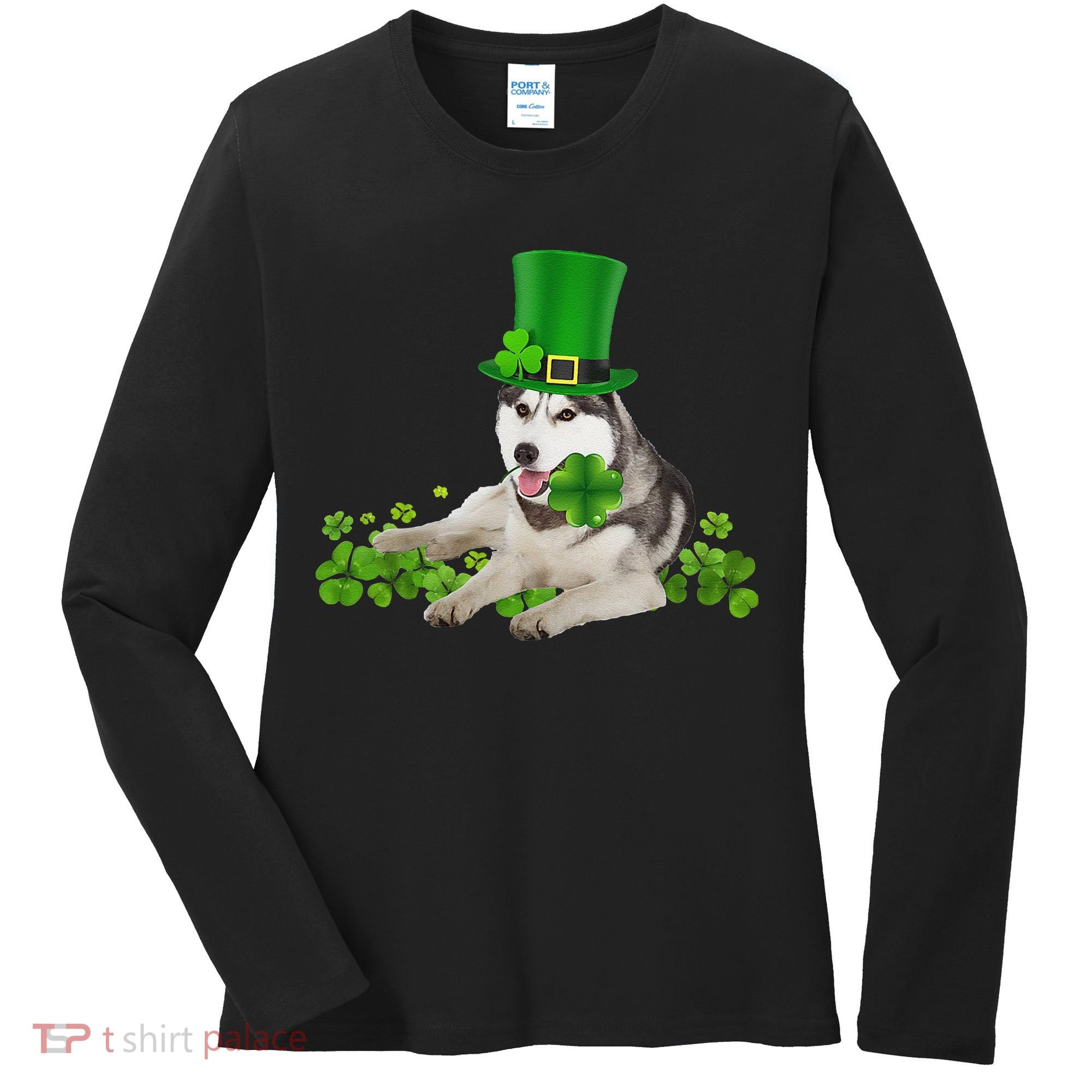 Husky Dog Shamrock St. Patrick's Day Saint Paddy's Irish Women's Long Sleeve Shirt