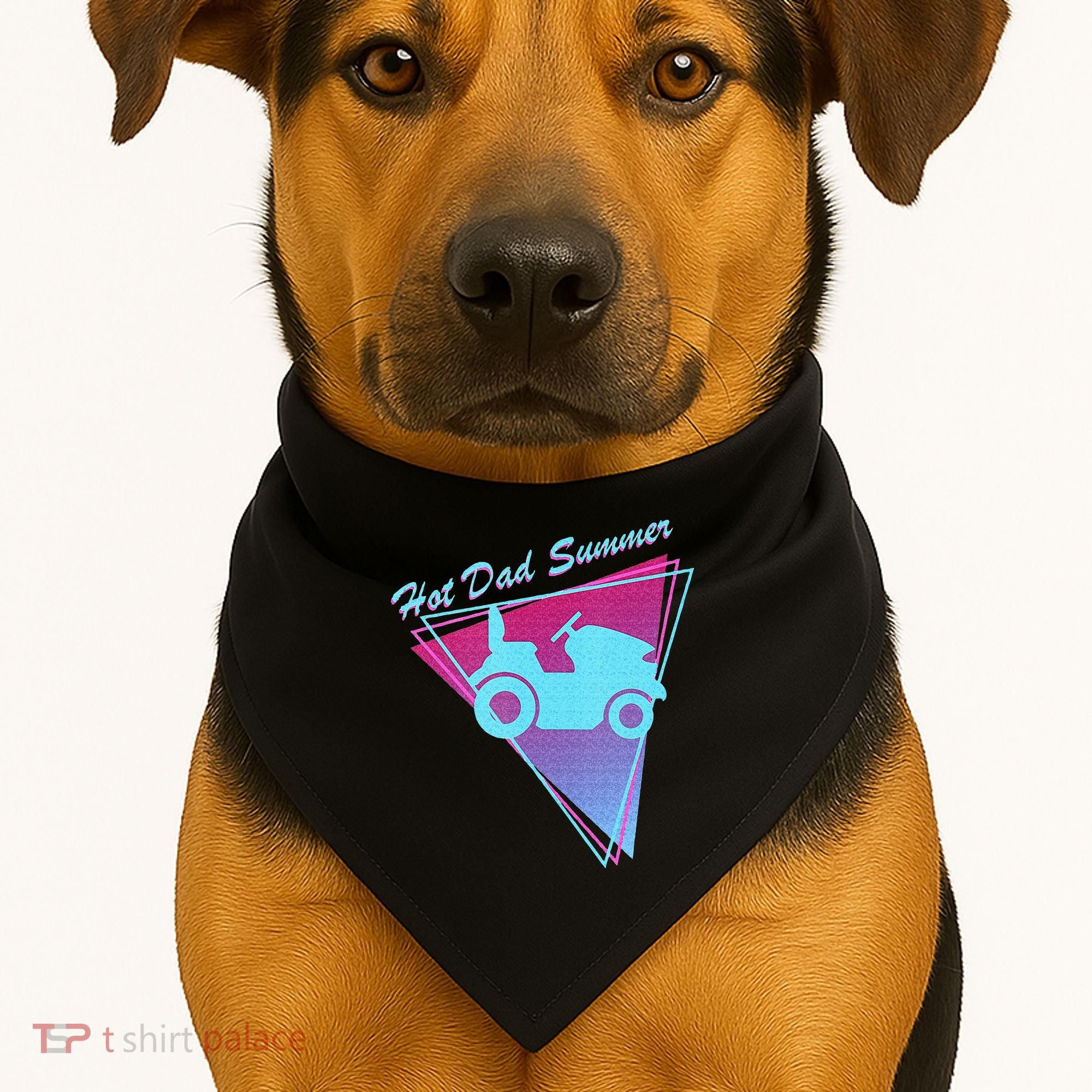 Hot Dad Summer Funny 80s Retro Riding Lawn Mower USA-Made Doggie Bandana