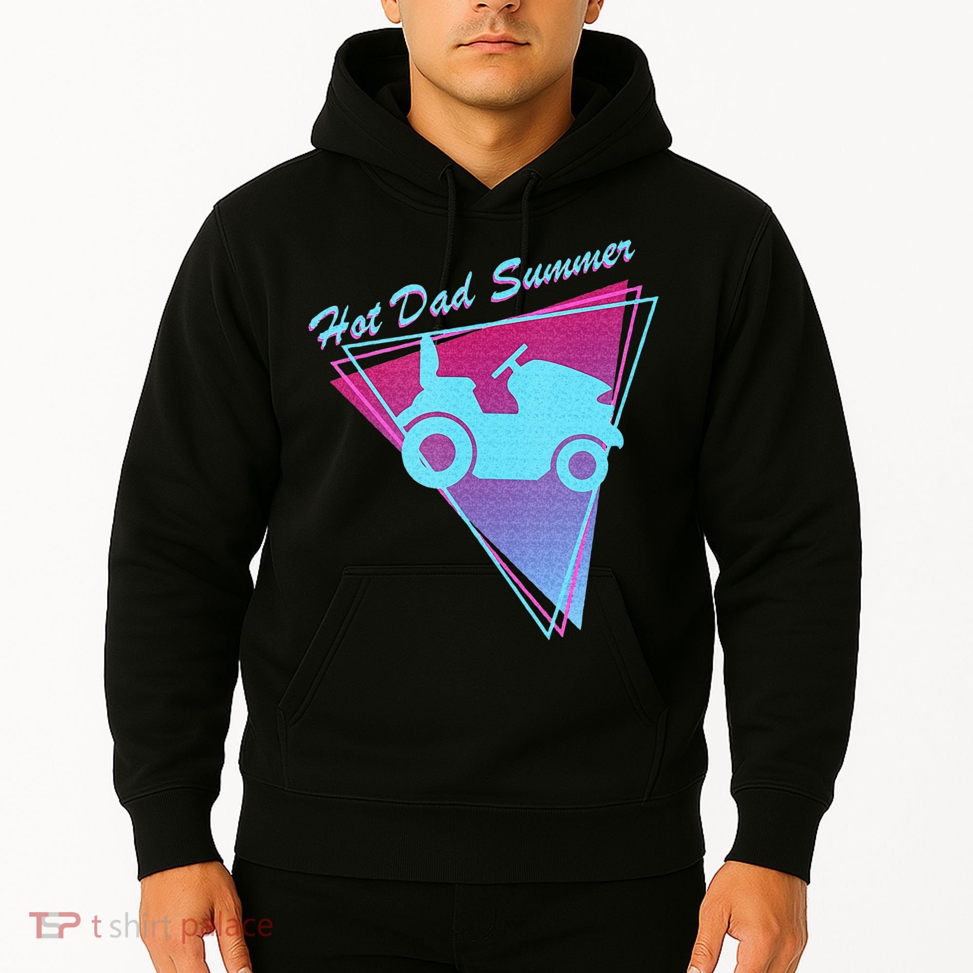 Hot Dad Summer Funny 80s Retro Riding Lawn Mower Hoodie