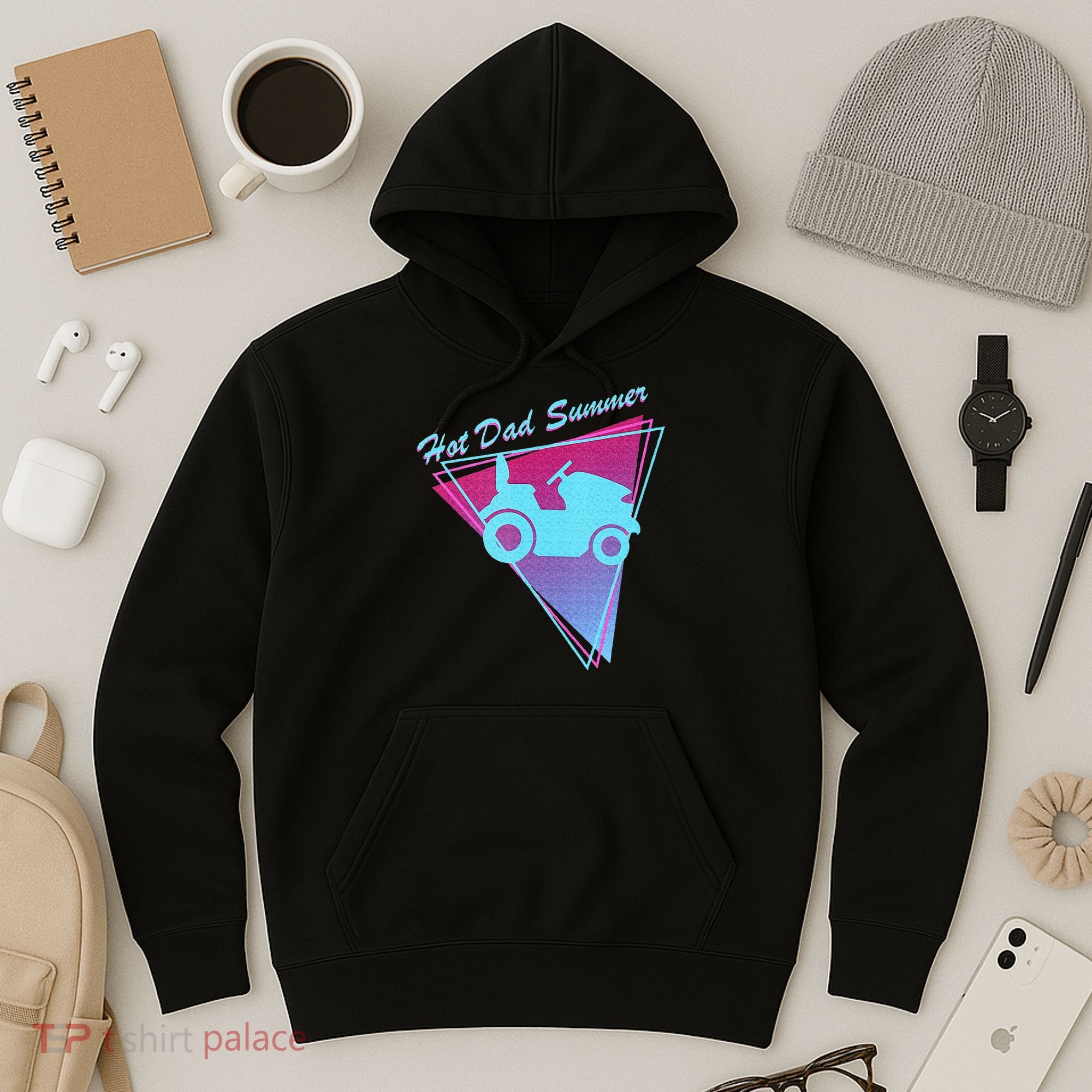 Hot Dad Summer Funny 80s Retro Riding Lawn Mower Hoodie