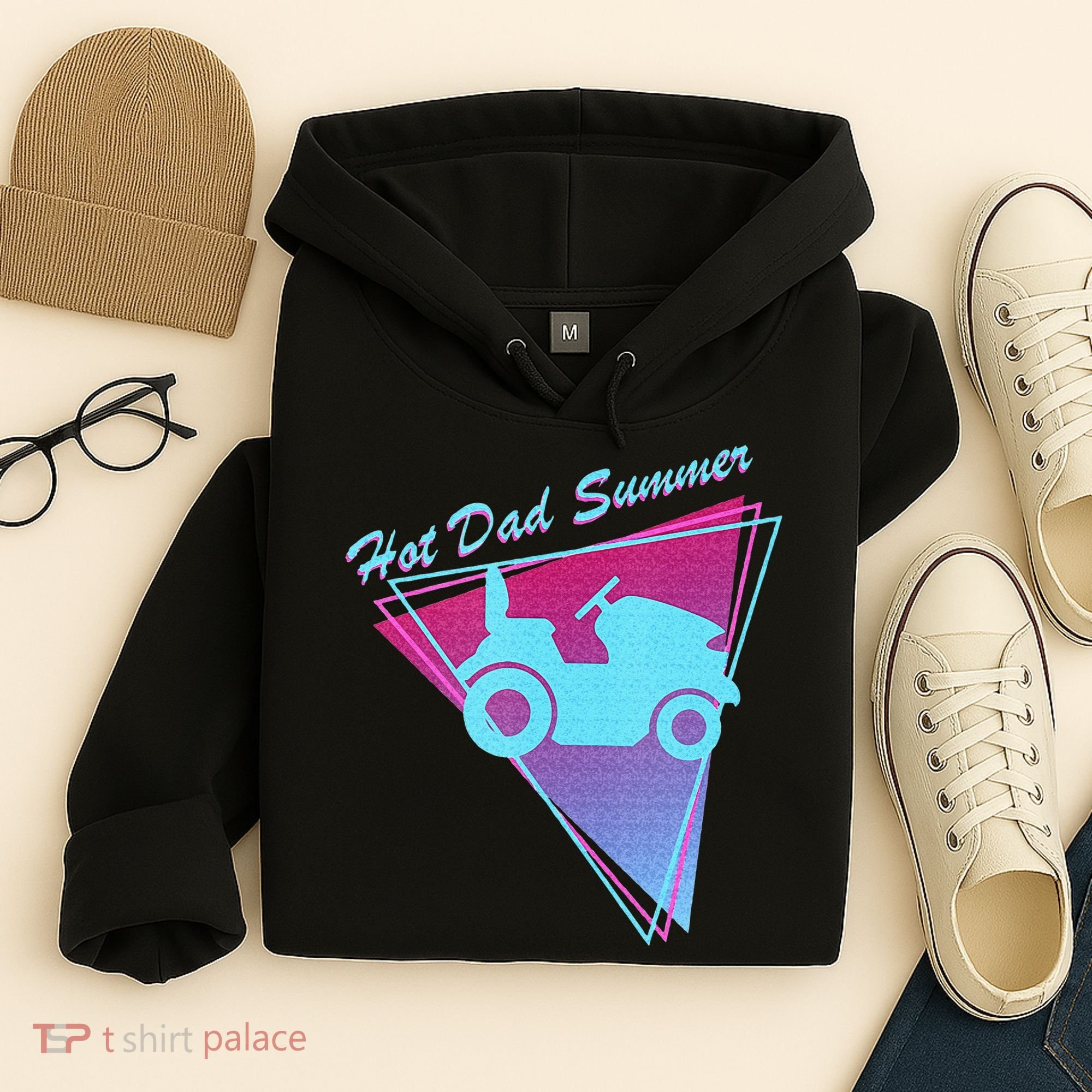 Hot Dad Summer Funny 80s Retro Riding Lawn Mower Hoodie