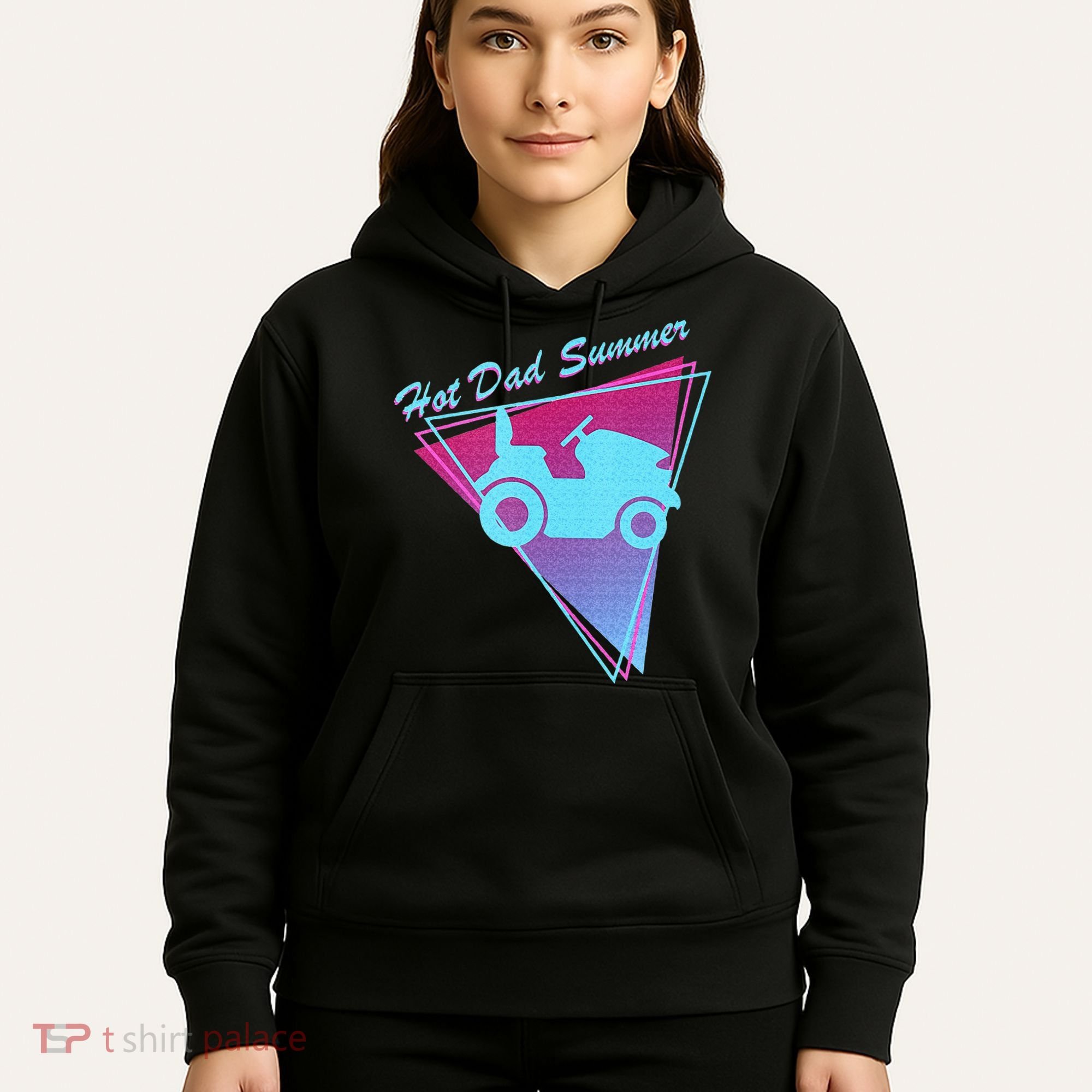 Hot Dad Summer Funny 80s Retro Riding Lawn Mower Hoodie