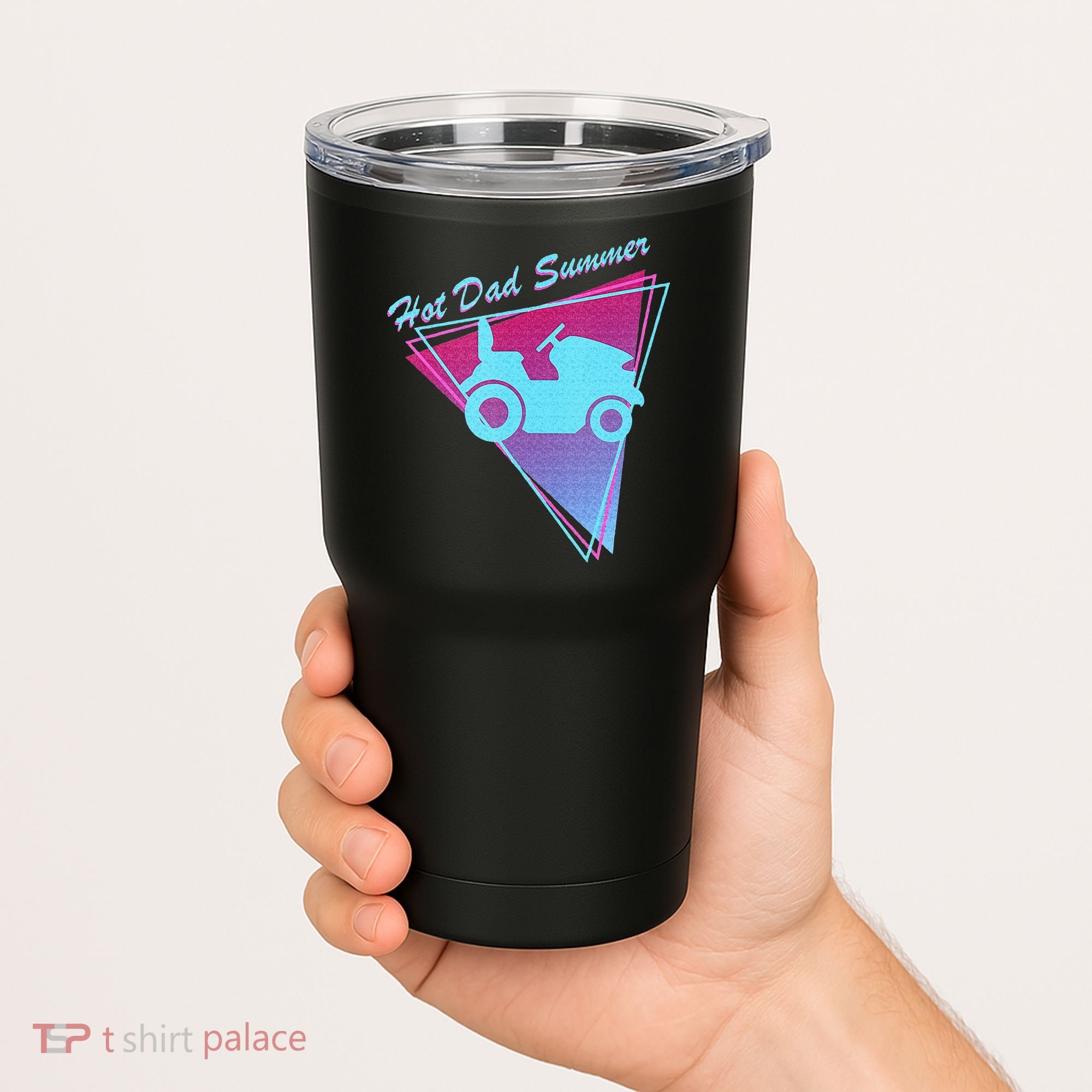 Hot Dad Summer Funny 80s Retro Riding Lawn Mower Tumbler